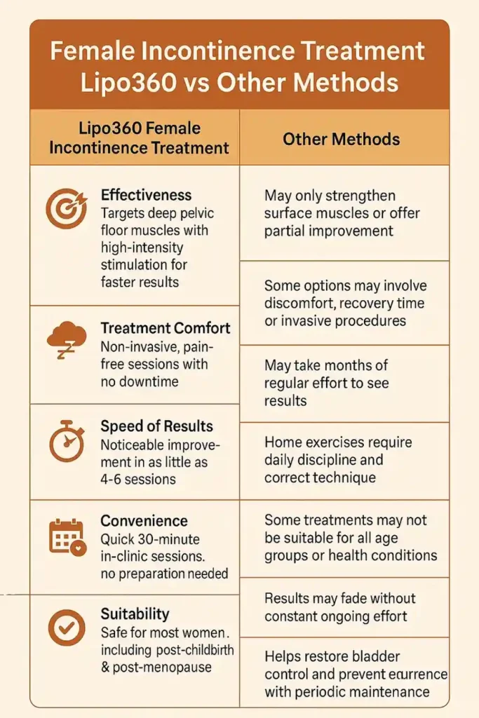 Comprehensive Guide To Female Incontinence Treatment Options 1 Table showing benefits of incontinence treatment West Sussex